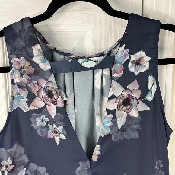 H&M Dress sz 10 Blue Purple Floral Sleeveless Fancy Back Flattering Beautiful - Picture 6 of 9